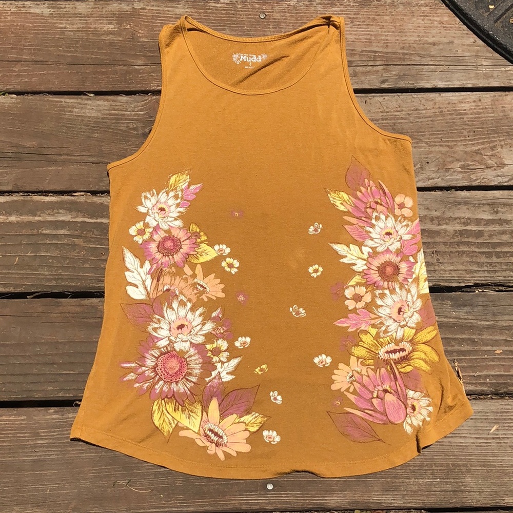 mustard yellow/gold floral racerback tanktop